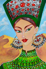 Oil Painting-Turkmen Woman - obrazy, fototapety, plakaty