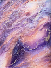 Handmade resin art background in purple color. Phone wallpaper in cosmic style epoxy art. Modern interior wallpaper with marble texture imitation. Abstract natural pattern. Handmade courses back