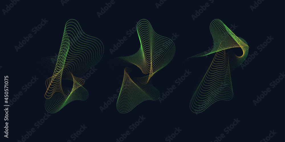 Poster vector abstract background with dynamic waves, line and particles.
