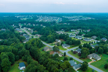 Fototapeta na wymiar Aerial panoramic view on the residential streets Boiling Springs town of small village landscape in South Carolina USA