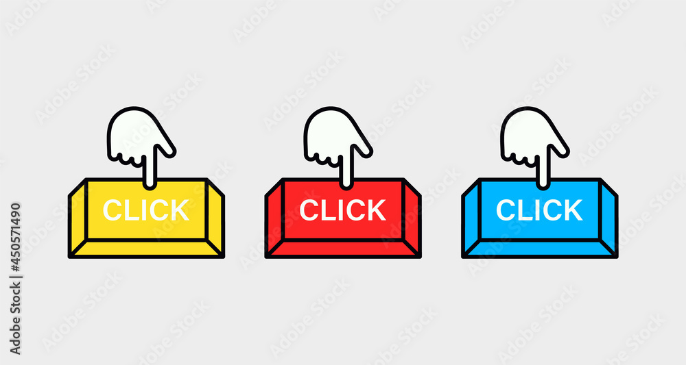 Aufkleber Click here button with hand clicking icon - mouse cursor icon press in buttons