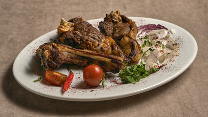 Grilled pork ribs with vegetables