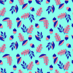 Obraz premium vector seamless pattern acorns, branches Oak with leaves.Botanical forest black yellow illustration. Background, wallpaper, fabric, textile, packaging, paper