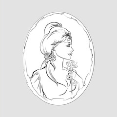 Contour portrait of a young woman with a delicate rose