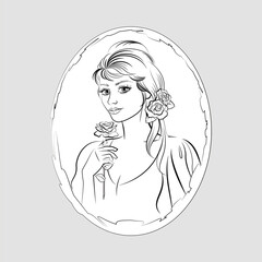 Contour portrait of a young woman with a delicate rose