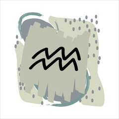 zodiac sign aquarius on icon with boho style spots and brush strokes in gray pastel color