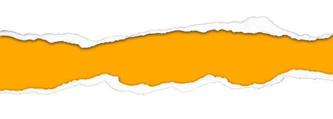 Gap in ripped white paper on orange