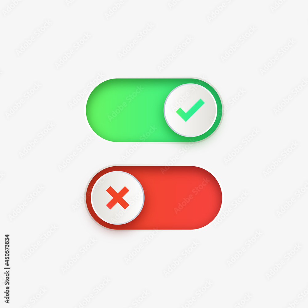 Poster On and Off toggle switch buttons with checkmark icons -  web UI icons - Mobile app interface switch button icon