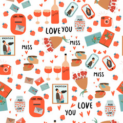 Seamless pattern from collection elements for valentine's day. Vector illustration

