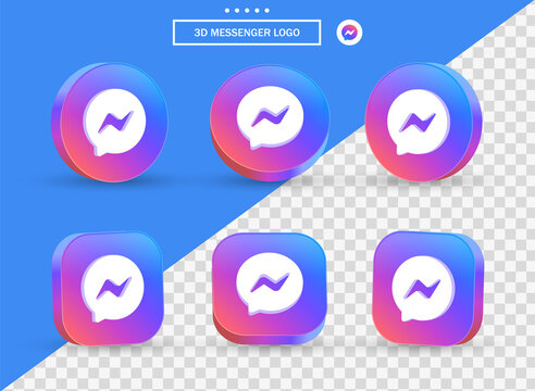 3d facebook messenger logo in modern circle, square for popular social media icons buttons - messenger 3d icon in round ellipse - messenger Circle Button Icon 3D -editorial network logos 