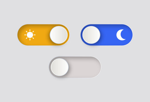 day night switch toggle - dark mode, light mode switch button - On Off or Light and Dark Buttons - Sun and moon symbols with enable or disable button  