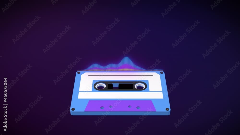 Aufkleber audio waveform equalizer and cassette tape loop animation. sound levels abstract motion graphics. gr