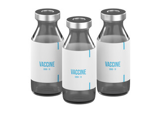 Coronavirus vaccine banner background. Covid-19 corona virus vaccination with vaccine bottle and syringe injection tool 3d rendering