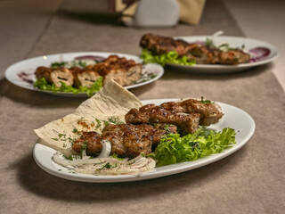 Lamb lula kebab with herbs and onions