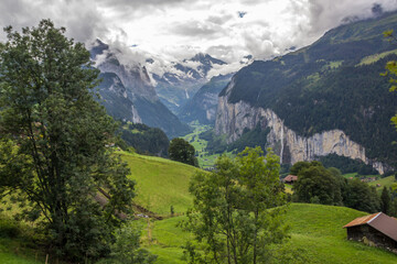 Fototapeta na wymiar summer in Wengen village in Lauterbrunnen Valley in Switzerland