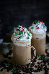 white chocolate mocha with creamy Christmas decorations