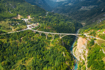 Tara River Canyon. Djurdzhevich Bridge. Montenegro. Reinforced concrete arch bridge over the Tara...