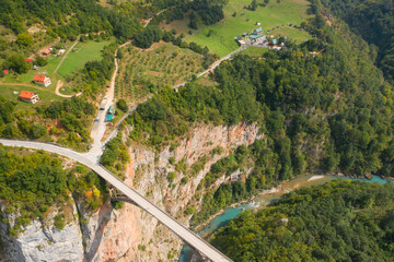 Tara River Canyon. Djurdzhevich Bridge. Montenegro. Reinforced concrete arch bridge over the Tara...