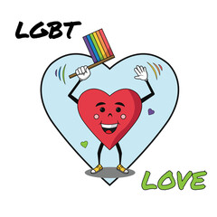 Happy heart shape holding a flag pride day icon Vector