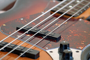 old vintage bass guitar close up