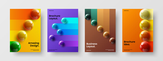 Bright realistic balls corporate identity concept bundle. Clean book cover design vector layout collection.