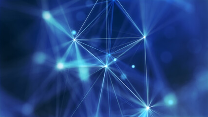 Obraz premium Blue abstract technology and engineering background with plexus elements and depth of field settings.