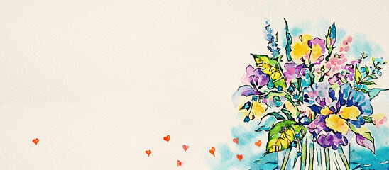 Bouquet of flowers. Watercolor greeting card