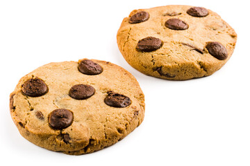 Chocolate cookies isolated on white background. Close-up Macro. Selective focus.