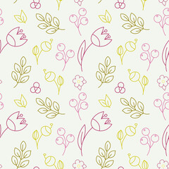 Seamless floral pattern. Flowers and leaves, folk style for textile, wallpaper and wrapping