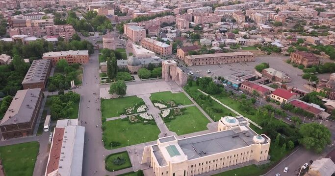 Aerial view of the famous seminary and monastery complex of Etchmiadzin in the city of Vagharshapat. Center for Theological Education in Armenia