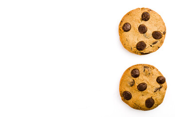 Chocolate cookies isolated on white background. Close-up Macro. Selective focus.