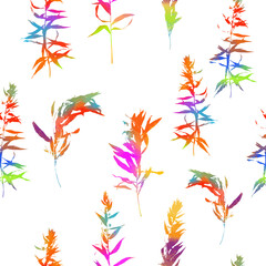 Fototapeta na wymiar Rainbow leaves seamless background. Mixed media. Vector illustration
