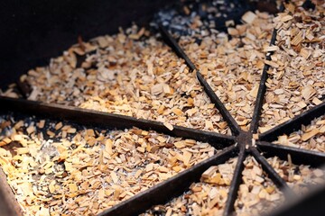 wood shavings in the smokehouse