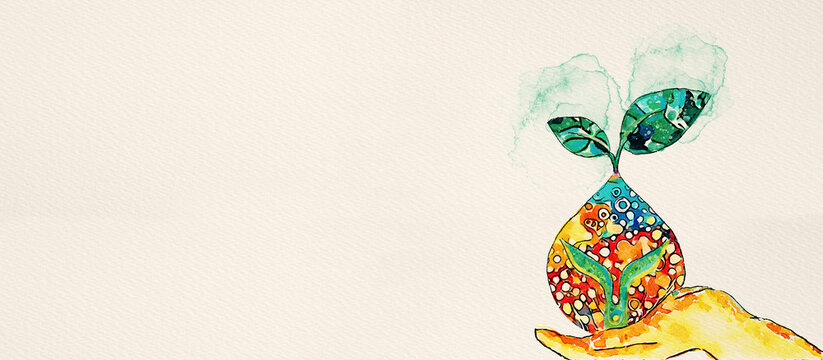 Take care of yourself.  Watercolor concept banner. Greeting card