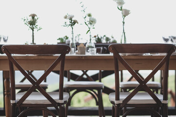 Boho wedding chair with eco decor for guests.