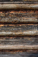 Wall of an old wooden building close up.