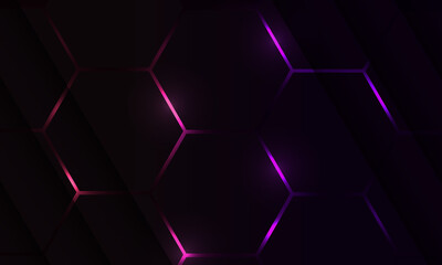 Dark hexagon gaming abstract vector background with violet and pink colored bright flashes. Vector illustration © Biod