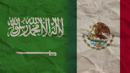 Mexico and Saudi Arabia Flags Together, Crumpled Paper Effect Background 3D Illustration