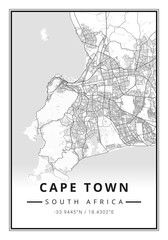 Naklejka premium Street map art of Cape Town city in South Africa - Africa