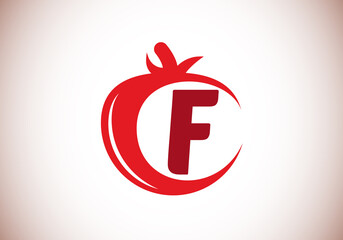 Initial F monogram alphabet with tomato. Tomato logo design template. Font emblem. Modern vector logo for organic food business, and company identity
