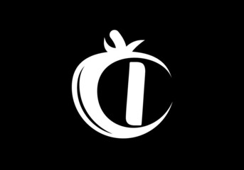 Initial I monogram alphabet with tomato. Tomato logo design template. Font emblem. Modern vector logo for organic food business, and company identity