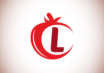 Initial L monogram alphabet with tomato. Tomato logo design template. Font emblem. Modern vector logo for organic food business, and company identity