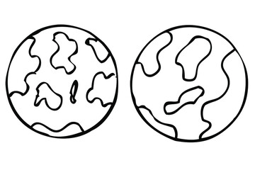 Set Simple Vector Hand Draw Sketch of Earth

