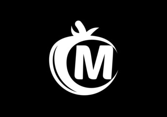 Initial M monogram alphabet with tomato. Tomato logo design template. Font emblem. Modern vector logo for organic food business, and company identity