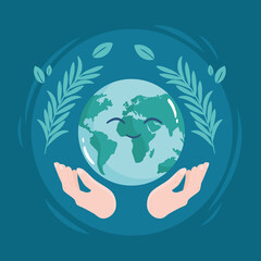 hands with planet cartoon