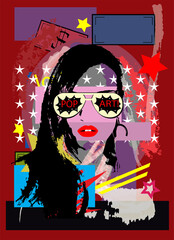 Girl with sunglasses, pop art poster vector background