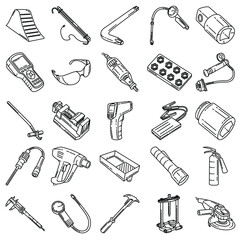 Mechanical Activity and Equipment Device Hand Drawn Icon Set Vector.