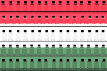 Flag of Hungary and multiple vaccine vials. Vaccination concept. 3D rendering