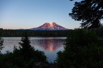 Mt Adams and reflection with evening light.