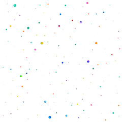 Watercolor confetti on white background. Actual rainbow colored dots. Happy celebration square colorful bright card. Emotional hand painted confetti.